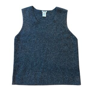 Willi Smith Sleeveless Sweater Beaded Wool Angora Blend Grey Size Large